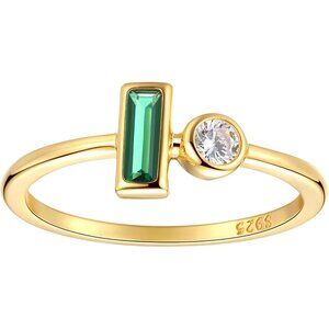 Gold Baguette Ring | Stacking Thin CZ Promise Ring | Sterling Silver Zirconia